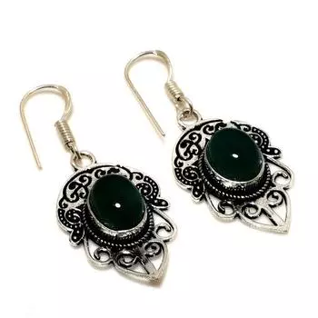 Ювелирные серьги ручной работы с зеленым ониксом 925 пробы, посеребренные, 1,70 дюйма