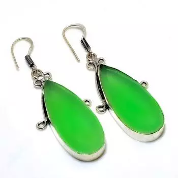 Ювелирные серьги ручной работы с зеленым ониксом 925 пробы, посеребренные, 2,38 дюйма