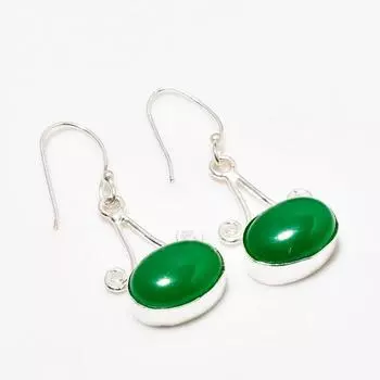 Ювелирные серьги ручной работы с зеленым ониксом, посеребренные 925 пробы, 1,51 дюйма