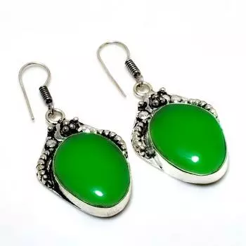 Ювелирные серьги ручной работы с зеленым ониксом 925 пробы, посеребренные, 1,89 дюйма