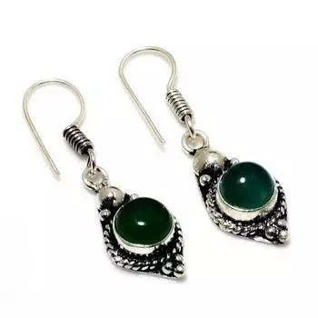 Ювелирные серьги ручной работы с зеленым ониксом 925 пробы, посеребренные, 1,36 дюйма