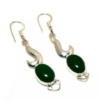 Ювелирные серьги ручной работы с зеленым ониксом 925 пробы, посеребренные, 2,27 дюйма
