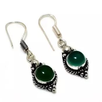 Ювелирные серьги ручной работы с зеленым ониксом 925 пробы, посеребренные, 1,51 дюйма