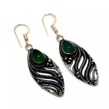 Ювелирные серьги ручной работы с зеленым ониксом 925 пробы, посеребренные, 1,89 дюйма