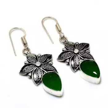 Ювелирные серьги ручной работы с зеленым ониксом 925 пробы, посеребренные, 1,89 дюйма