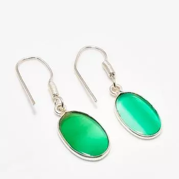 Ювелирные серьги ручной работы с зеленым ониксом, посеребренные 925 пробы, 1,51 дюйма