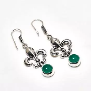 Ювелирные серьги ручной работы с зеленым ониксом, посеребренные 925 пробы, 1,89 дюйма
