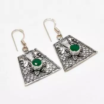 Ювелирные серьги ручной работы с зеленым ониксом, посеребренные 925 пробы, 1,51 дюйма