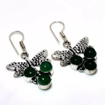 Ювелирные серьги ручной работы с зеленым ониксом 925 пробы, посеребренные, 1,51 дюйма