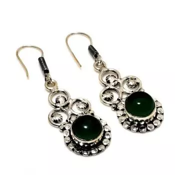 Ювелирные серьги ручной работы с зеленым ониксом 925 пробы, посеребренные, 1,89 дюйма