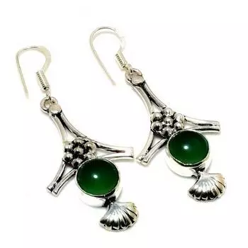 Ювелирные серьги ручной работы с зеленым ониксом 925 пробы, посеребренные, 2,08 дюйма