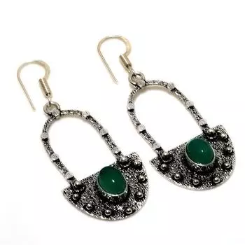 Ювелирные серьги ручной работы с зеленым ониксом 925 пробы, посеребренные, 2,08 дюйма