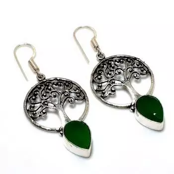 Ювелирные серьги ручной работы с зеленым ониксом 925 пробы, посеребренные, 2,00 дюйма
