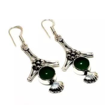 Ювелирные серьги ручной работы с зеленым ониксом 925 пробы, посеребренные, 2,08 дюйма