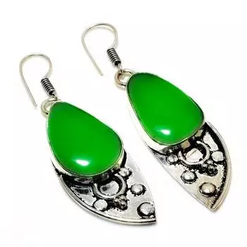 Ювелирные серьги ручной работы с зеленым ониксом 925 пробы, посеребренные, 2,27 дюйма