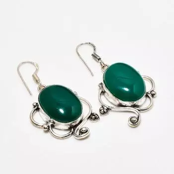 Ювелирные серьги ручной работы с зеленым ониксом, посеребренные 925 пробы, 1,70 дюйма