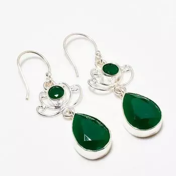 Ювелирные серьги ручной работы с зеленым ониксом, посеребренные 925 пробы, 1,89 дюйма