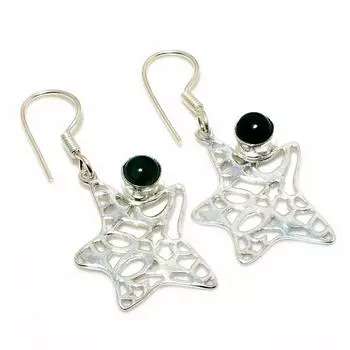 Ювелирные серьги ручной работы с зеленым ониксом 925 пробы, посеребренные, 1,89 дюйма