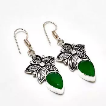 Ювелирные серьги ручной работы с зеленым ониксом, посеребренные 925 пробы, 1,89 дюйма
