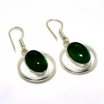 Ювелирные серьги ручной работы с зеленым ониксом 925 пробы, посеребренные, 1,51 дюйма