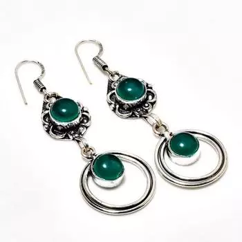 Ювелирные серьги ручной работы с зеленым ониксом, посеребренные 925 пробы, 2,34 дюйма