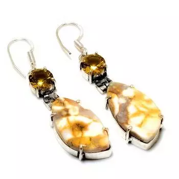 Ювелирные серьги с агатом и цитрином в горошек, посеребренные 925 пробы, 2,27 дюйма