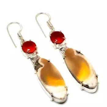 Ювелирные серьги с агатом и гранатом в горошек, посеребренные 925 пробы, 2,27 дюйма