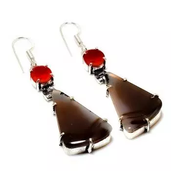 Ювелирные серьги с агатом и гранатом Монтана 925 пробы, посеребренные, 2,27 дюйма