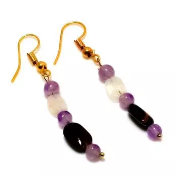 Ювелирные серьги с аметистом, черным ониксом, 925 пробы, посеребренные, 1,89 дюйма