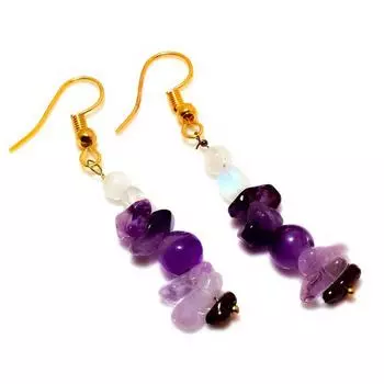 Ювелирные серьги с аметистом и радужным лунным камнем 925 пробы, посеребренные, 2,08 дюйма