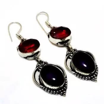 Ювелирные серьги с аметистом и розовым рубиллитом 925 пробы, посеребренные, 2,46 дюйма