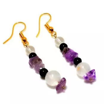 Ювелирные серьги с аметистом и розовым кварцем 925 пробы, посеребренные, 2,08 дюйма