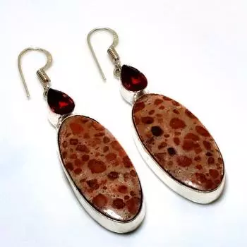 Ювелирные серьги с астероидной яшмой и гранатом 925 пробы, посеребренные, 2,27 дюйма