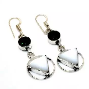 Ювелирные серьги с белым кораллом и диопсидом 925 пробы, посеребренные, 2,00 дюйма