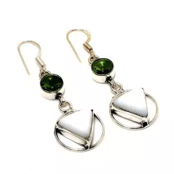 Ювелирные серьги с белым кораллом, перидот 925 пробы, посеребренные, 2,08 дюйма