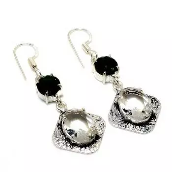 Ювелирные серьги с белым топазом и диопсидом 925 пробы, посеребренные, 1,89 дюйма