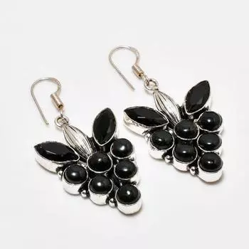 Ювелирные серьги с черным ониксом и черной шпинелью 925 пробы, посеребренные, 2,08 дюйма