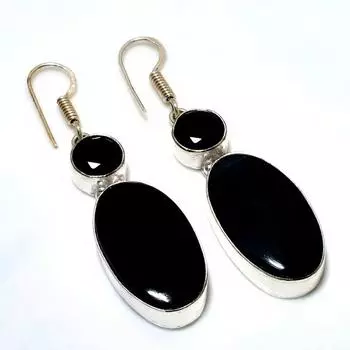 Ювелирные серьги с черным ониксом и черной шпинелью 925 пробы, посеребренные, 2,08 дюйма