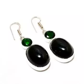 Ювелирные серьги с черным ониксом и диопсидом 925 пробы, посеребренные, 1,89 дюйма