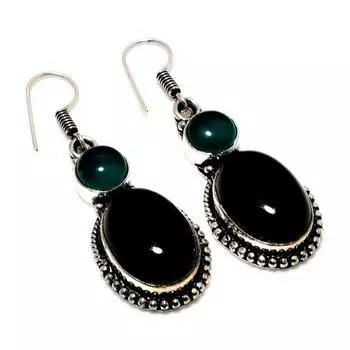 Ювелирные серьги с черным ониксом и зеленым ониксом 925 пробы с серебряным покрытием диаметром 1,89 дюйма