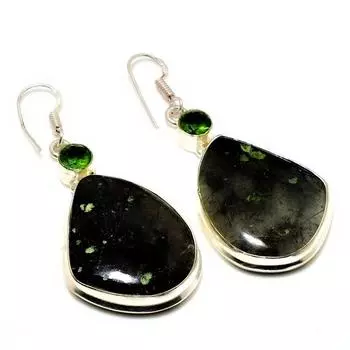 Ювелирные серьги с черным рутиловым перидотом 925 пробы, посеребренные, 2,27 дюйма