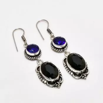 Ювелирные серьги с черным шпинелем и аметистом 925 пробы, посеребренные, 2,08 дюйма
