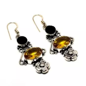 Ювелирные серьги с цитрином и черной шпинелью 925 пробы, посеребренные, 2,08 дюйма