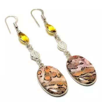 Ювелирные серьги с цитрином из шкуры леопарда, посеребренные 925 пробы, 2,84 дюйма