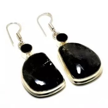 Ювелирные серьги с дендритом, опалом, черной шпинелью, 925 пробы, посеребренные, 2,08 дюйма