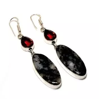 Ювелирные серьги с дендритом, опалом и аметистом, посеребренные 925 пробы, 2,65 дюйма