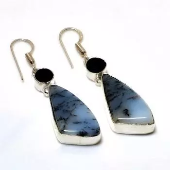 Ювелирные серьги с дендритом, опалом и черной шпинелью, посеребренные 925 пробы, 1,89 дюйма