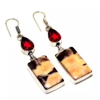 Ювелирные серьги с драгоценным камнем 925, гранатом и яшмой капучино, посеребренные, 2,46 дюйма