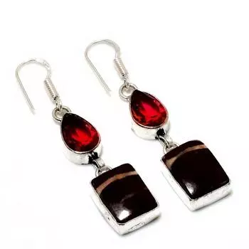 Ювелирные серьги с драгоценным камнем 925 с гранатом и яшмой капучино, посеребренные, 2,08 дюйма