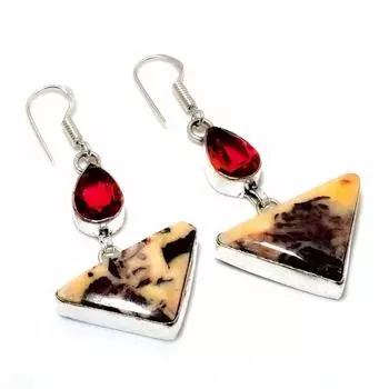 Ювелирные серьги с драгоценным камнем 925 с гранатом и яшмой капучино, посеребренные, 2,08 дюйма